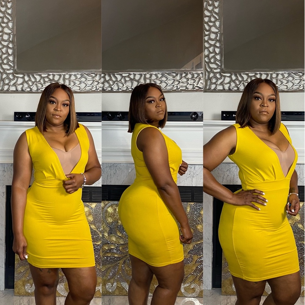 Yellow Deep Cut Dress